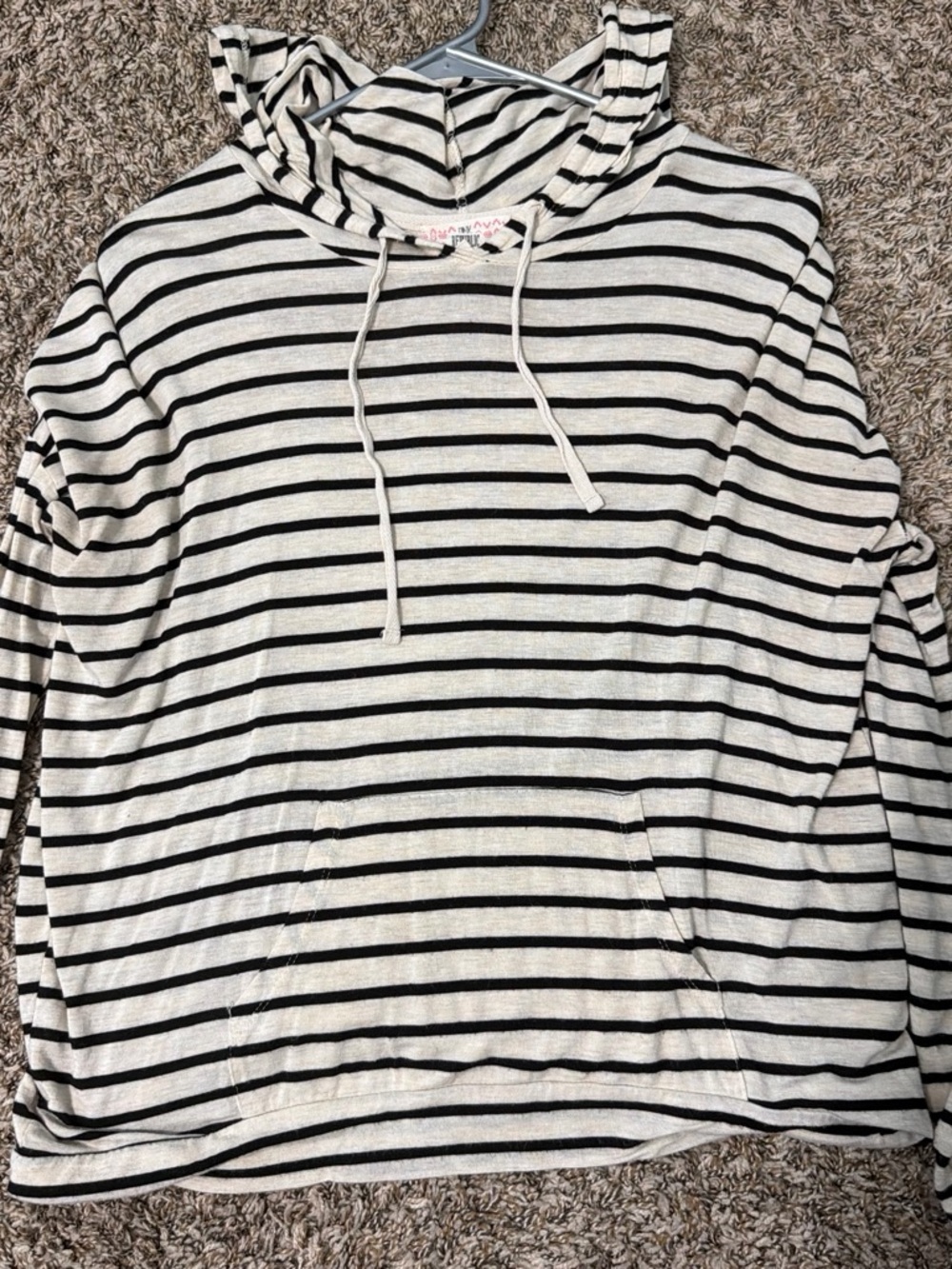 Striped Pullover Hoodie in Black & White